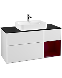 Villeroy und Boch Finion Villeroy und Boch F422HBMT 120cm, plaque de finition noir mat, étagère à droite Peony , laqué blanc mat