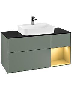 Villeroy und Boch Finion Waschtischunterschrank F422HFGM 120cm, Abdeckplatte black matt, Regal rechts Gold matt, Olive Matt Lacquer