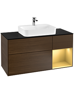 Villeroy und Boch Finion Villeroy und Boch Finion F422HFGN 120cm, cover plate matt black, shelf on the right matt gold, walnut veneer