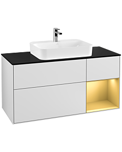 Villeroy und Boch Finion Villeroy und Boch F422HFMT 120cm, plaque de finition noir mat, étagère droite or mat, laqué blanc mat