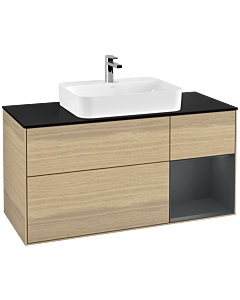 Villeroy und Boch Finion Villeroy und Boch Finion F422HGPC 120cm, cover plate black matt, shelf on the right Midnight Blue Matt Lacquer , Oak Veneer