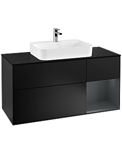 Villeroy und Boch Finion Villeroy und Boch F422HGPD 120cm, plaque de finition noir mat, étagère à droite Midnight Blue Matt Lacquer , laqué noir mat