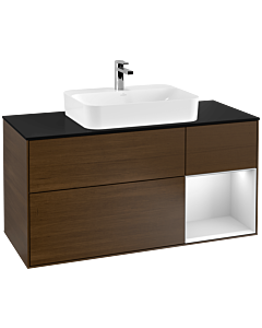 Villeroy und Boch Finion Villeroy und Boch Finion F422MTGN 120cm, cover plate black matt, shelf on the right white matt lacquer, walnut veneer