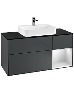 Villeroy und Boch Finion Waschtischunterschrank F422MTHG 120cm, Abdeckplatte black matt, Regal rechts White matt lacquer, Midnight Blue Matt Lacquer