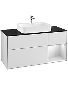 Villeroy und Boch Finion Waschtischunterschrank F422MTMT 120cm, Abdeckplatte black matt, Regal rechts White matt lacquer, White matt lacquer