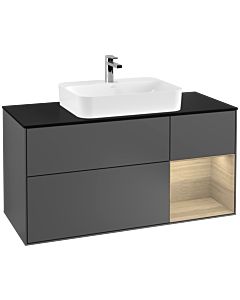 Villeroy und Boch Finion Villeroy und Boch F422PCGK 120cm, plaque de finition noir mat, étagère à droite Oak Veneer , anthracite mat