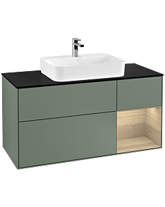 Villeroy und Boch Finion Villeroy und Boch F422PCGM 120cm, plaque de finition noir mat, étagère à droite Oak Veneer , Olive Matt Lacquer