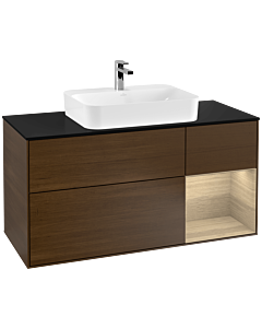 Villeroy und Boch Finion Villeroy und Boch F422PCGN 120cm, plaque de finition noir mat, étagère droite Oak Veneer , placage Oak Veneer