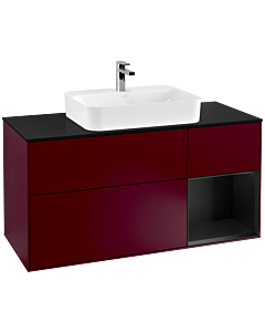 Villeroy und Boch Finion Waschtischunterschrank F422PDHB 120cm, Abdeckplatte black matt, Regal rechts Black matt lacquer, Peony Matt