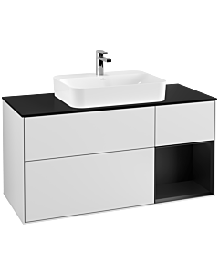 Villeroy und Boch Finion Villeroy und Boch F422PDMT 120cm, plaque de finition noir mat, étagère à droite laqué noir mat, laqué blanc mat