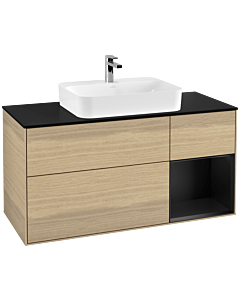 Villeroy und Boch Finion Villeroy und Boch Finion F422PDPC 120cm, cover plate black matt, shelf on the right black matt lacquer, Oak Veneer