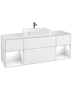 Villeroy und Boch Finion Villeroy und Boch F451GFGF 160x60,3cm, plaque de finition blanc mat, étagères laqué blanc brillant, laqué blanc brillant