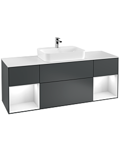 Villeroy und Boch Finion Villeroy und Boch F451GFHG 160x60,3cm, plaque de finition blanc mat, étagères laqué blanc brillant, Midnight Blue Matt Lacquer