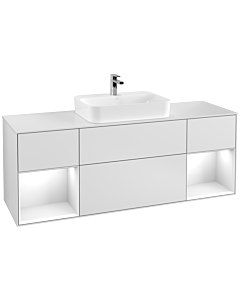 Villeroy und Boch Finion Villeroy und Boch F451GFMT 160x60,3cm, plaque de finition blanc mat, étagères laqué blanc brillant, laqué blanc mat