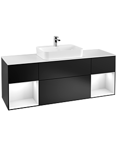 Villeroy und Boch Finion Waschtischunterschrank F451GFPD 160x60,3cm, Abdeckplatte white matt, Regale Glossy white lacquer, Black matt lacquer
