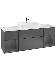 Villeroy und Boch Finion Waschtischunterschrank F451GKGK 160x60,3cm, Abdeckplatte white matt, Regale Anthracite matt lacquer, Anthracite matt