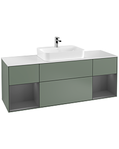 Villeroy und Boch Finion Waschtischunterschrank F451GKGM 160x60,3cm, Abdeckplatte white matt, Regale Anthracite matt lacquer, Olive Matt Lacquer