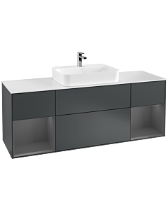 Villeroy und Boch Finion Waschtischunterschrank F451GKHG 160x60,3cm, Abdeckplatte white matt, Regale Anthracite matt lacquer, Midnight Blue Matt Lacquer