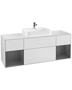 Villeroy und Boch Finion Villeroy und Boch F451GKMT 160x60.3cm, plaque de finition blanc mat, étagères laqué anthracite mat, laqué blanc mat