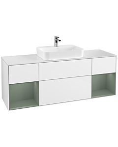 Villeroy und Boch Finion Villeroy und Boch F451GMGF 160x60.3cm, plaque de finition blanc mat, étagères laqué olive mat, laqué blanc brillant