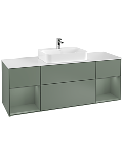 Villeroy und Boch Finion Villeroy und Boch F451GMGM 160x60.3cm, plaque de finition blanc mat, étagères laqué olive mat, Olive Matt Lacquer