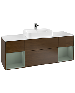 Villeroy und Boch Finion Villeroy und Boch F451GMGN 160x60,3cm, plaque de finition blanc mat, étagères laqué mat olive, placage noyer