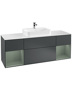 Villeroy und Boch Finion Villeroy und Boch F451GMHG 160x60.3cm, plaque de recouvrement blanc mat, étagères laqué mat olive, Midnight Blue Matt Lacquer