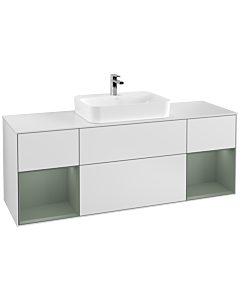 Villeroy und Boch Finion Villeroy und Boch F451GMMT 160x60,3cm, plaque de finition blanc mat, étagères laqué mat olive, laqué mat blanc
