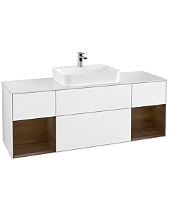 Villeroy und Boch Finion Villeroy und Boch F451GNGF 160x60,3cm, plaque de finition blanc mat, étagères placage noyer, laqué blanc brillant