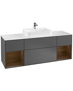 Villeroy und Boch Finion Villeroy und Boch Finion F451GNGK 160x60.3cm, cover plate white matt, shelves walnut veneer, anthracite matt