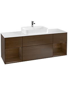 Villeroy und Boch Finion Waschtischunterschrank F451GNGN 160x60,3cm, Abdeckplatte white matt, Regale Walnut veneer, Walnut veneer