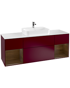 Villeroy und Boch Finion Waschtischunterschrank F451GNHB 160x60,3cm, Abdeckplatte white matt, Regale Walnut veneer, Peony Matt