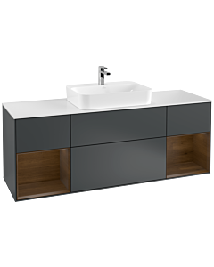 Villeroy und Boch Finion Villeroy und Boch F451GNHG 160x60,3cm, plaque de finition blanc mat, étagères placage noyer, Midnight Blue Matt Lacquer