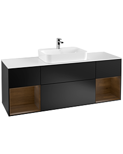 Villeroy und Boch Finion Waschtischunterschrank F451GNPD 160x60,3cm, Abdeckplatte white matt, Regale Walnut veneer, Black matt lacquer