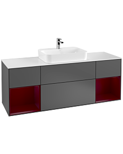 Villeroy und Boch Finion Waschtischunterschrank F451HBGK 160x60,3cm, Abdeckplatte white matt, Regale Peony matt lacquer, Anthracite matt