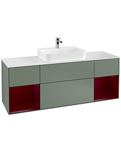 Villeroy und Boch Finion Waschtischunterschrank F451HBGM 160x60,3cm, Abdeckplatte white matt, Regale Peony matt lacquer, Olive Matt Lacquer