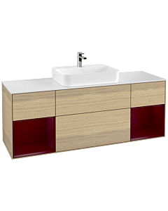Villeroy und Boch Finion Villeroy und Boch F451HBPC 160x60,3cm, plaque de finition blanc mat, étagères Peony laqué mat, Oak Veneer