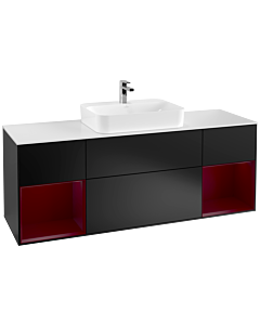 Villeroy und Boch Finion Villeroy und Boch F451HBPD 160x60,3cm, plaque de finition blanc mat, étagères Peony laqué mat, laqué noir mat