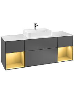 Villeroy und Boch Finion Villeroy und Boch Finion F451HFGK 160x60.3cm, cover plate white matt, shelves gold matt lacquer, anthracite matt