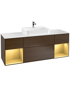 Villeroy und Boch Finion Villeroy und Boch Finion F451HFGN 160x60.3cm, cover plate white matt, shelves gold matt lacquer, walnut veneer