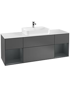Villeroy und Boch Finion Waschtischunterschrank F451HGGK 160x60,3cm, Abdeckplatte white matt, Regale Midnight matt lacquer, Anthracite matt