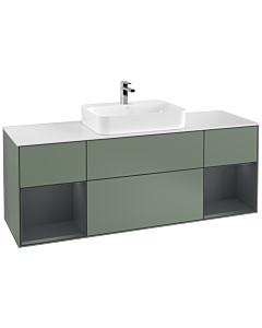 Villeroy und Boch Finion Waschtischunterschrank F451HGGM 160x60,3cm, Abdeckplatte white matt, Regale Midnight matt lacquer, Olive Matt Lacquer