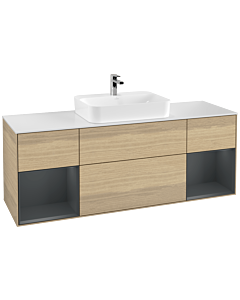 Villeroy und Boch Finion Waschtischunterschrank F451HGPC 160x60,3cm, Abdeckplatte white matt, Regale Midnight matt lacquer, Oak Veneer