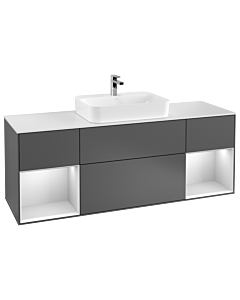 Villeroy und Boch Finion Waschtischunterschrank G451MTGK 160cm, Abdeckplatte white matt, Emotion, Regale White matt lacquer, Anthracite matt