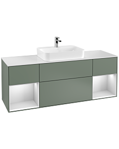 Villeroy und Boch Finion Waschtischunterschrank F451MTGM 160x60,3cm, Abdeckplatte white matt, Regale White matt lacquer, Olive Matt Lacquer