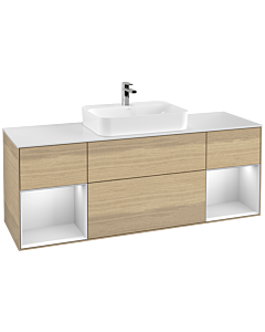 Villeroy und Boch Finion Villeroy und Boch F451MTPC 160x60,3cm, plaque de finition blanc mat, étagères laqué blanc mat, Oak Veneer