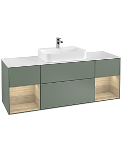 Villeroy und Boch Finion Villeroy und Boch F451PCGM 160x60,3cm, plaque de finition blanc mat, étagères Oak Veneer , Olive Matt Lacquer