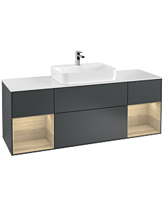 Villeroy und Boch Finion Waschtischunterschrank F451PCHG 160x60,3cm, Abdeckplatte white matt, Regale Oak Veneer, Midnight Blue Matt Lacquer