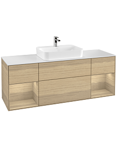 Villeroy und Boch Finion Villeroy und Boch F451PCPC 160x60.3cm, plaque de finition blanc mat, étagères Oak Veneer , Oak Veneer