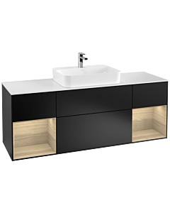 Villeroy und Boch Finion Waschtischunterschrank F451PCPD 160x60,3cm, Abdeckplatte white matt, Regale Oak Veneer, Black matt lacquer